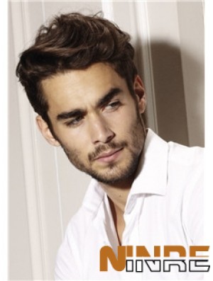 Perruques de cheveux naturels bruns humains remy humains 100% attachés à la main pour les hommes