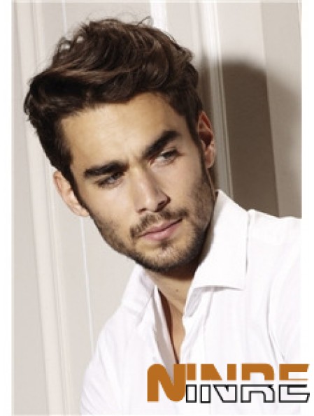 Perruques de cheveux naturels bruns humains remy humains 100% attachés à la main pour les hommes