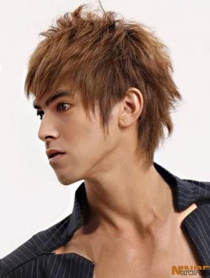 Remy Human Monofilam Straight Brown Perruques professionnelles courtes pour hommes