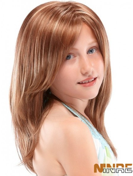 Perruques pour enfants 100% à la main, style droit, couleur Auburn, longue longueur