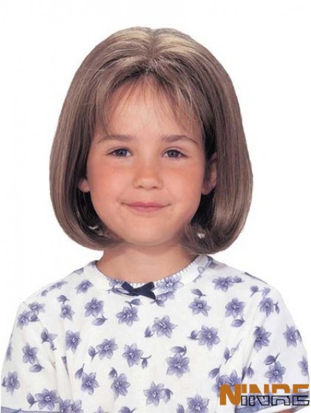Perruque enfant avant droite en dentelle synthétique marron