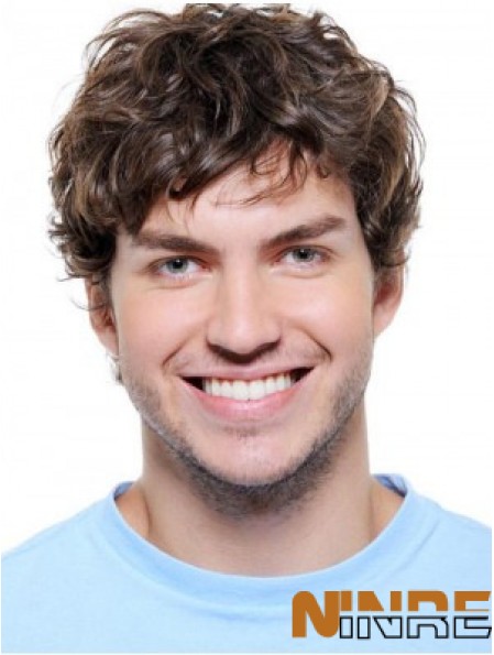 Perruques de cheveux courts synthétiques ondulées Auburn Lace Front pour hommes