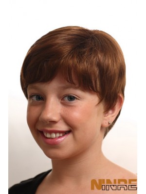 Perruques droites courtes monofilament synthétique Auburn pour enfants
