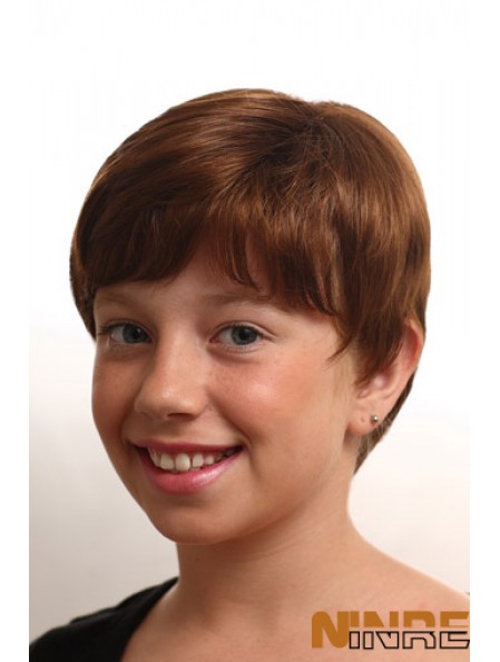 Perruques droites courtes monofilament synthétique Auburn pour enfants