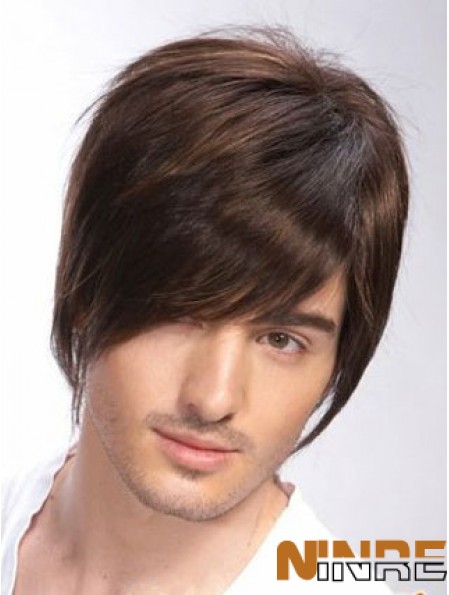 100% humain attaché à la main brun remy perruques droites courtes homme