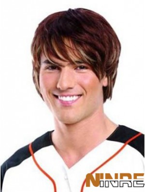 Lace Front Auburn Remy Human Short Straight Perruques Mans