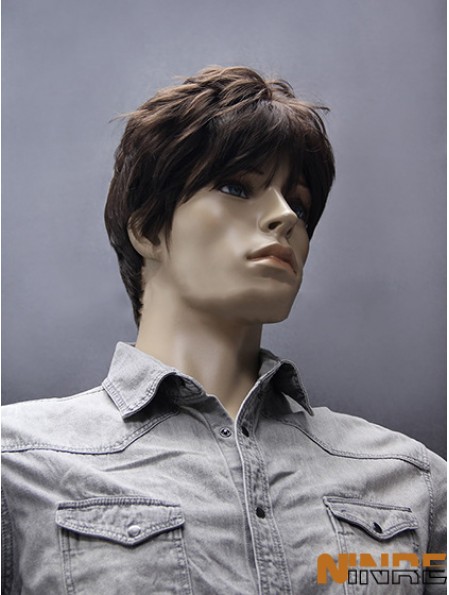 Synthétique capless 5 pouces brun perruques courtes droites pour hommes