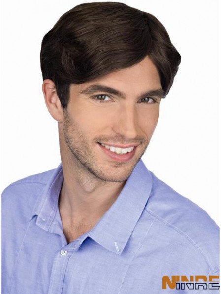 Perruque professionnelle attachée à la main 100% humaine Remy droite brune pour hommes