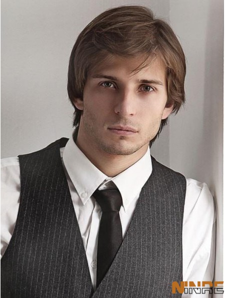 Monofilament 4 pouces droite brun perruque pour homme