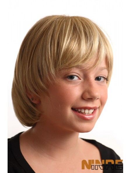 Perruques courtes droites blondes synthétiques sans capuchon pour enfants