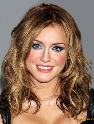 Perruques de cheveux synthétiques capless brun épaule ondulée Miley Cyrus