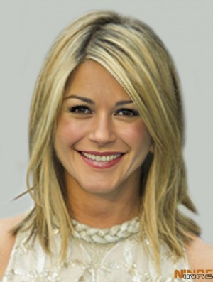 Longueur d'épaule Droite Layered Capless Blonde Incredible 14  inch Perruques