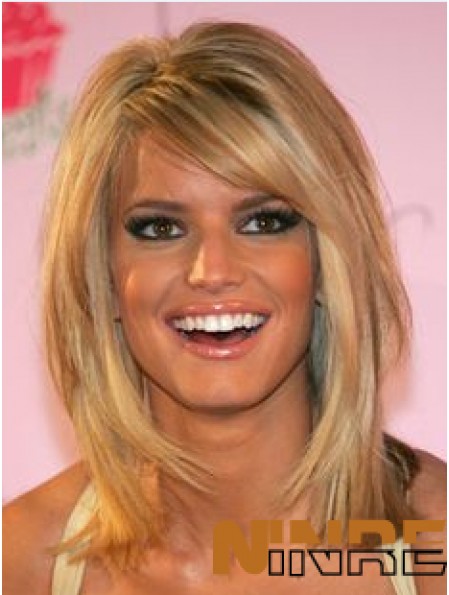 12 pouces élégant blonde longueur d'épaule droite bobs perruques Jessica Simpson