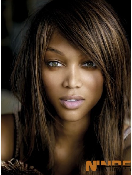 Brun droit avec frange avant de lacet 16 pouces Tyra Banks perruques modernes