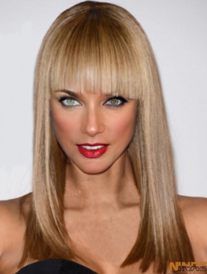 Blonde droite avec frange avant de lacet 16 pouces Natural Tyra Banks perruques