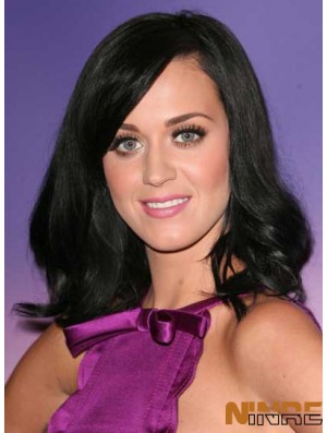 Perruques Katy Perry en couches ondulées en noir naturel de 16 pouces