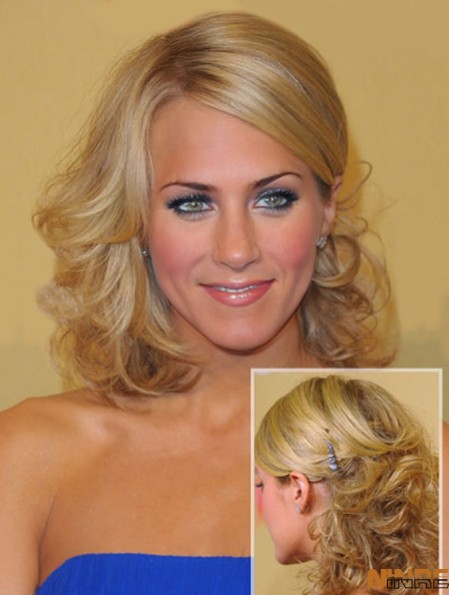 Belle blonde épaule longueur bouclés 14 pouces en couches  perruques