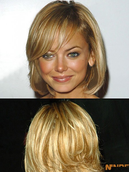 Style Blonde menton longueur ondulée 12 pouces Bobs  perruques