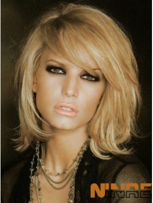 Jessica Simpson perruque blonde couleur épaule longueur avec une frange