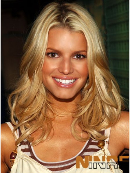 16 pouces bonne blonde longue ondulée en couches Jessica Simpson perruques