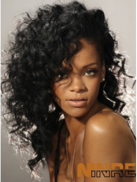 Black Curly Without Bangs Lace Front 16 pouces New  Perruques