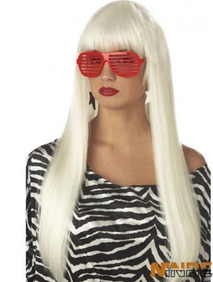24 pouces populaire longue ligne droite avec frange perruques Lady Gaga