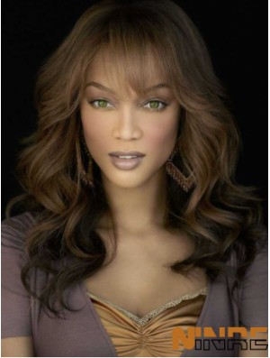 Brown Wavy With Bangs Lace Front 18 pouces Good Tyra Banks Perruques