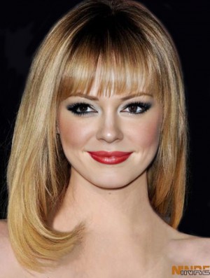 Épaule blonde synthétique droite avec frange Perruques Emma Stone