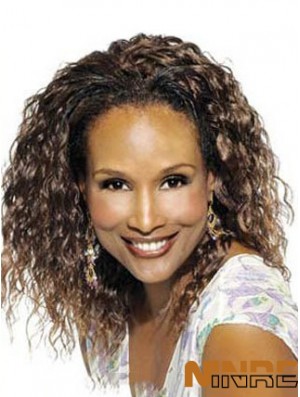 Longueur d'épaule noire bouclée sans frange pleine dentelle 14 pouces perruques Beverly Johnson