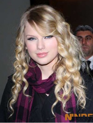 Capless avec frange ondulée longue blonde parfaite  perruques
