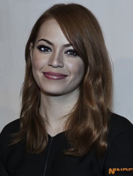 Incroyable longueur d'épaule brune ondulée 16 pouces en couches Emma Stone perruques