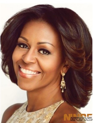 Lace Front Layered Chin Length Wavy 12 pouces Brown Natural First Lady Perruques