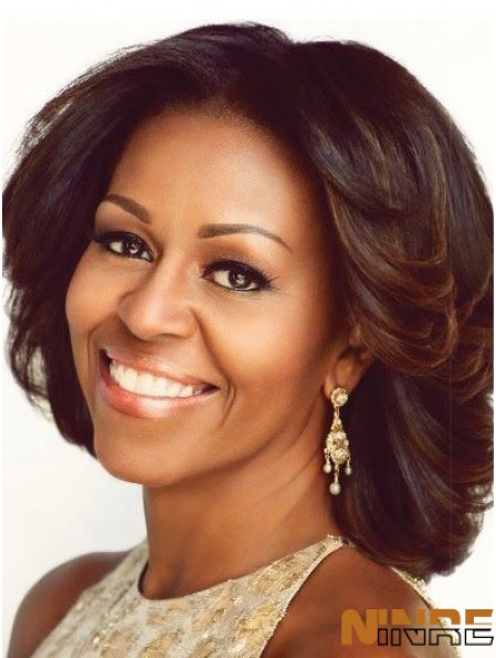Lace Front Layered Chin Length Wavy 12 pouces Brown Natural First Lady Perruques