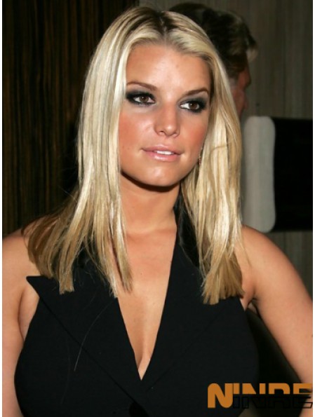 Perruque droite en dentelle sans frange Perruques Jessica Simpson adaptées à la blonde longue