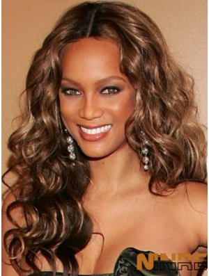 Brown Curly sans frange Lace Front 20  inchPerfect Tyra Banks perruques