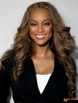 Brown Wavy Without Bangs Lace Front 24  inchIdeal Tyra Banks Perruques