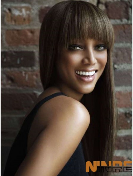Brun droit avec frange avant de lacet 24  inchPerruques Tyra Banks appropriées