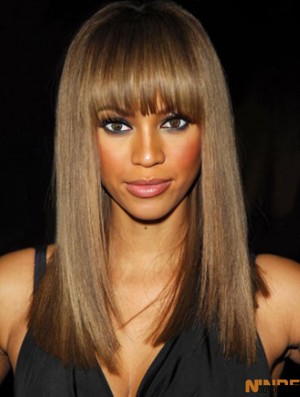 Brun droit avec frange avant de lacet 16  inchPerruques abordables Tyra Banks