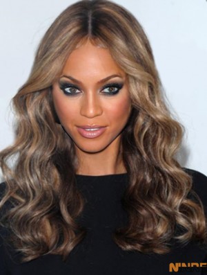 Brun bouclé sans frange 100% attaché à la main 18  inchAmazing Tyra Banks perruques