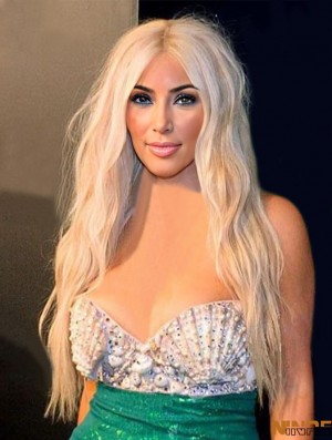 24  inchOndulé Avant de Lacet Blonde Longue Remy Cheveux Humains  Perruques