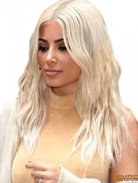 Blonde Longue Avant de Lacet 20  inchPerruques Ondulées de Cheveux Humains Remy 