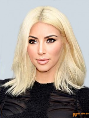 Longueur d'épaule Avant de lacet 14  inchDroite Blonde Remy Perruques de cheveux humains 
