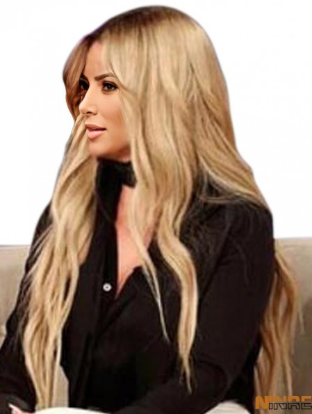 Lace Front Blonde 24  inchsans frange ondulée longue perruques synthétiques 