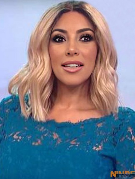 Lace Front Synthetic 14  inchLongueur d'épaule Blonde Sans Frange Wavy  Perruques