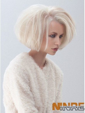 Mode Bob moyen Perruques Couleur platine Style droit Longueur de menton