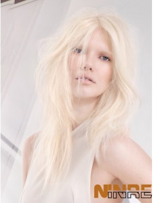 Lace Front Sans Frange Longue Droite 18 pouces Platinum Blonde Soft Fashion Perruques