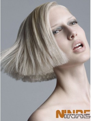 Capless gris menton longueur droite 10 pouces platine platine perruques de mode populaires