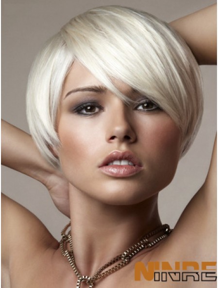 Capless Bobs Perruques de mode en ligne courtes droites 8 pouces platine blonde