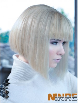 Lace Front Bobs Chin Longueur Droite 12 pouces Platinum Blonde No-Fuss Fashion Perruques