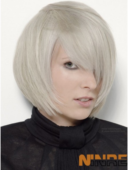 Capless gris menton longueur droite 12 pouces platine platine blonde élégante perruques de mode